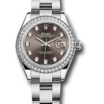 Rolex Steel and White Gold Rolesor Lady-Datejust 28 Watch – 44 Diamond Bezel – Dark Grey Diamond Dial – Oyster Bracelet – 279384RBR