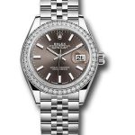 Rolex Steel and White Gold Rolesor Lady-Datejust 28 Watch – 44 Diamond Bezel – Dark Grey Index Dial – Jubilee Bracelet – 279384RBR