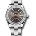 Rolex Steel and White Gold Rolesor Lady-Datejust 28 Watch – 44 Diamond Bezel – Dark Grey Index Dial – Oyster Bracelet – 279384RBR