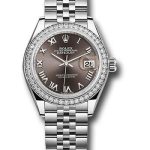 Rolex Steel and White Gold Rolesor Lady-Datejust 28 Watch – 44 Diamond Bezel – Dark Grey Roman Dial – Jubilee Bracelet – 279384RBR