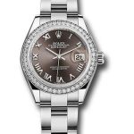 Rolex Steel and White Gold Rolesor Lady-Datejust 28 Watch – 44 Diamond Bezel – Dark Grey Roman Dial – Oyster Bracelet – 279384RBR