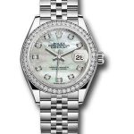 Rolex Steel and White Gold Rolesor Lady-Datejust 28 Watch – 44 Diamond Bezel – White Mother-Of-Pearl Diamond Dial – Jubilee Bracelet – 279384RBR