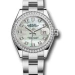 Rolex Steel and White Gold Rolesor Lady-Datejust 28 Watch – 44 Diamond Bezel – White Mother-Of-Pearl Diamond Dial – Oyster Bracelet – 279384RBR