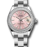 Rolex Steel and White Gold Rolesor Lady-Datejust 28 Watch – 44 Diamond Bezel – Pink Index Dial – Oyster Bracelet – 279384RBR