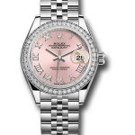 Rolex Steel and White Gold Rolesor Lady-Datejust 28 Watch – 44 Diamond Bezel – Pink Roman Dial – Jubilee Bracelet – 279384RBR
