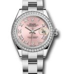Rolex Steel and White Gold Rolesor Lady-Datejust 28 Watch – 44 Diamond Bezel – Pink Roman Dial – Oyster Bracelet – 279384RBR