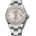 Rolex Steel and White Gold Rolesor Lady-Datejust 28 Watch – 44 Diamond Bezel – Silver Index Dial – Oyster Bracelet – 279384RBR
