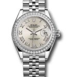 Rolex Steel and White Gold Rolesor Lady-Datejust 28 Watch – 44 Diamond Bezel – Silver Roman Dial – Jubilee Bracelet – 279384RBR