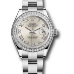 Rolex Steel and White Gold Rolesor Lady-Datejust 28 Watch – 44 Diamond Bezel – Silver Roman Dial – Oyster Bracelet – 279384RBR