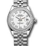 Rolex Steel and White Gold Rolesor Lady-Datejust 28 Watch – 44 Diamond Bezel – White Roman Dial – Jubilee Bracelet – 279384RBR