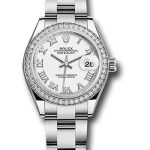 Rolex Steel and White Gold Rolesor Lady-Datejust 28 Watch – 44 Diamond Bezel – White Roman Dial – Oyster Bracelet – 279384RBR