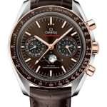 Omega Speedmaster Moonphase Master Chronometer Chronograph Watch – 44.25 mm Steel Case – Sedna Gold Bezel – Brown Diamond Dial – Brown Leather Strap – 304.23.44.52.13.001