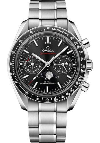 Omega Speedmaster Moonphase Master Chronometer Chronograph Watch – 44.25 mm Steel Case – Black Liquid Metal Bezel – Black Dial – 304.30.44.52.01.001