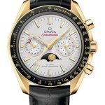 Omega Speedmaster Moonphase Master Chronometer Chronograph Watch – 44.25 mm Yellow Gold Case – Silvery Diamond Dial – Black Leather Strap – 304.63.44.52.02.001