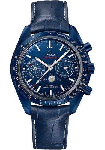 Omega Speedmaster Moonwatch Co-Axial Master Chronometer Moonphase Chronograph Blue Side Of The Moon Watch – 44.25 mm Blue Ceramic Case – Blue Ceramic Dial – Blue Leather Strap – 304.93.44.52.03.001