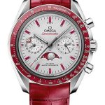 Omega Speedmaster Moonwatch Omega Co-Axial Master Chronometer Moonphase Chronograph – 44.25 mm Platinum Case – Platinum-Gold Dial – Red Leather Strap – 304.93.44.52.99.002