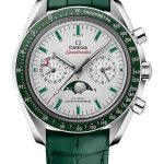 Omega Speedmaster Moonwatch Omega Co-Axial Master Chronometer Moonphase Chronograph – 44.25 mm Platinum Case – Platinum-Gold Dial – Green Leather Strap – 304.93.44.52.99.003