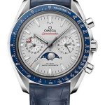 Omega Speedmaster Moonwatch Omega Co-Axial Master Chronometer Moonphase Chronograph – 44.25 mm Platinum Case – Platinum-Gold Diamond Dial – Blue Leather Strap – 304.93.44.52.99.004