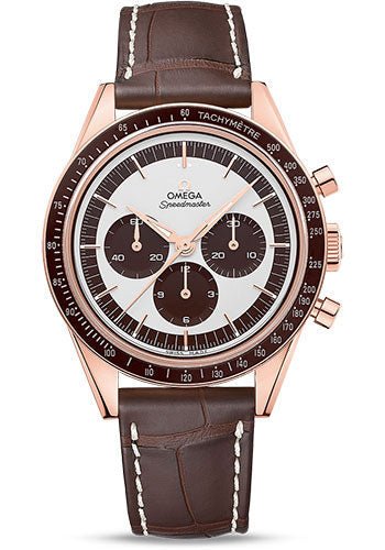 Omega Seamaster Moonwatch Numbered Edition Watch – 39.7 mm Sedna Gold Case – Ceramic Bezel – Silver Dial – Brown Leather Strap – 311.63.40.30.02.001