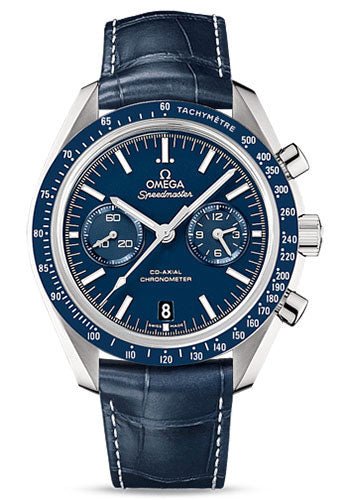 Omega Speedmaster Moonwatch Co-Axial Chronograph Watch – 44.25 mm Steel Case – Blue Tachymeter Bezel – Blue Dial – Blue Leather Strap – 311.93.44.51.03.001