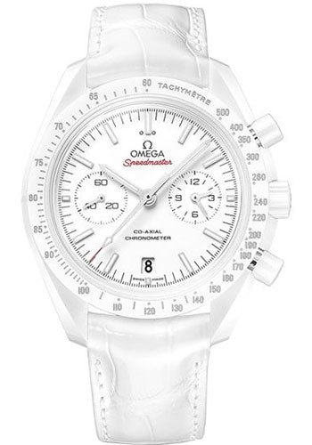 Omega Speedmaster Moonwatch Co-Axial Chronograph White Side of the Moon Watch – 44.25 mm White Ceramic Case – Moonwatch Style Dial – White Leather Strap – 311.93.44.51.04.002