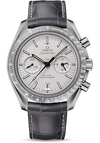 Omega Speedmaster Moonwatch Omega Co-Axial Chronograph Grey Side of the Moon Watch – 42.5 mm Grey Ceramic Case – Platinum Dial – Grey Leather Strap – 311.93.44.51.99.001