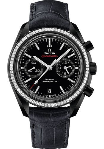 Omega Speedmaster Moonwatch Omega Co-Axial Chronograph Dark Side of the Moon Watch – 44.25 mm Black Ceramic Case – Diamond Set Ceramic Bezel – Black Ceramic Diamond Dial – Black Leather Strap – 311.98.44.51.51.001