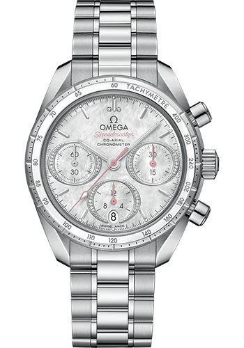 Omega Speedmaster 38 Co-Axial Chronograph Watch – 38 mm Steel Case – Mother-Of-Pearl Diamond Dial – 324.30.38.50.55.001