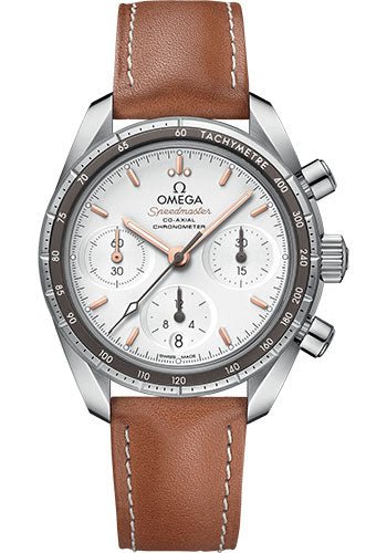 Omega Speedmaster 38 Co-Axial Chronograph Watch – 38 mm Steel Case – Silvery Dial – Novo Nappa Leather Strap – 324.32.38.50.02.001