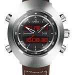Omega Speedmaster Spacemaster Z-33 Chronograph Watch – 43 x 53 mm Titanium Case – Black Dial – Brown Leather Strap – 325.92.43.79.01.002