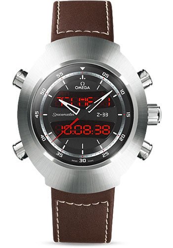 Omega Speedmaster Spacemaster Z-33 Chronograph Watch – 43 x 53 mm Titanium Case – Black Dial – Brown Leather Strap – 325.92.43.79.01.002