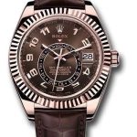 Rolex Everose Gold Sky-Dweller Watch – Chocolate Sunray Arabic Dial – Brown Leather Strap – 326135