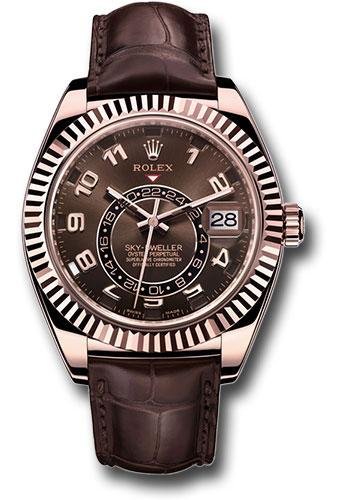 Rolex Everose Gold Sky-Dweller Watch – Chocolate Sunray Arabic Dial – Brown Leather Strap – 326135