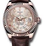 Rolex Everose Gold Sky-Dweller Watch – Sundust Roman Dial – Brown Leather Strap – 326135