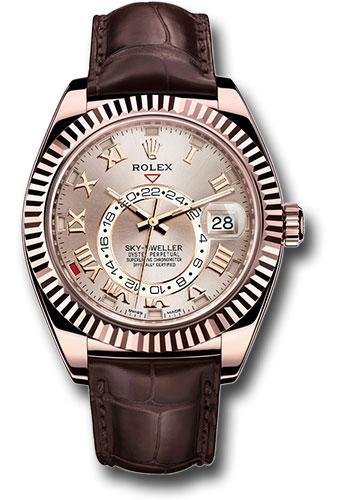 Rolex Everose Gold Sky-Dweller Watch – Sundust Roman Dial – Brown Leather Strap – 326135