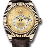 Rolex Yellow Gold Sky-Dweller Watch – Champagne Arabic Dial – Brown Leather Strap – 326138