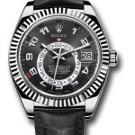 Rolex White Gold Sky-Dweller Watch – Black Arabic Dial – Black Leather Strap – 326139