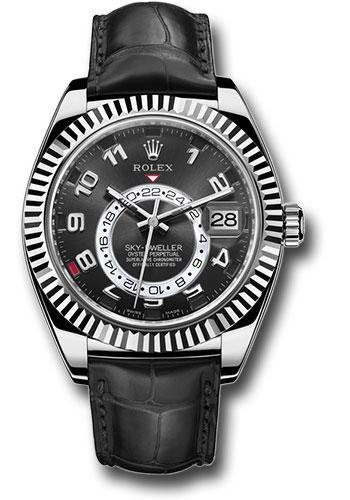 Rolex White Gold Sky-Dweller Watch – Black Arabic Dial – Black Leather Strap – 326139