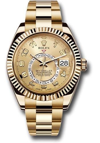 Rolex Yellow Gold Sky-Dweller Watch – Champagne Sunray Arabic Dial – Oyster Bracelet – 326938