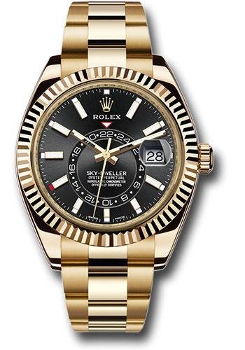 Rolex Yellow Gold Sky-Dweller Watch – Black Index Dial – Oyster Bracelet – 326938