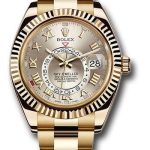 Rolex Yellow Gold Sky-Dweller Watch – Silver Sunray Roman Dial – Gold Bracelet – 326938 s
