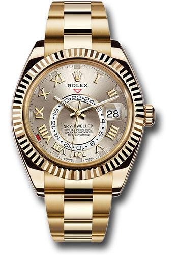 Rolex Yellow Gold Sky-Dweller Watch – Silver Sunray Roman Dial – Gold Bracelet – 326938 s