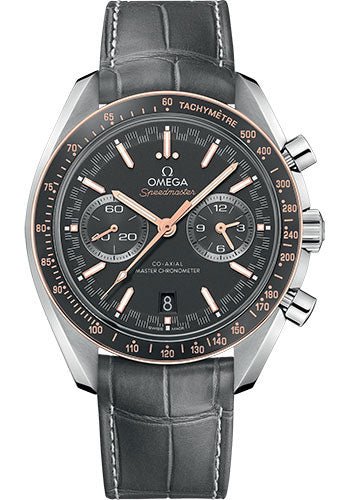 Omega Speedmaster Racing Co-Axial Master Chronograph Watch – 44.25 mm Steel Case – Sedna Gold Bezel – Matt Grey Dial – Grey Leather Strap – 329.23.44.51.06.001