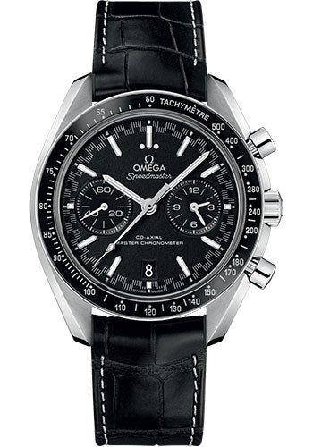 Omega Speedmaster Racing Co-Axial Master Chronograph Watch – 44.25 mm Steel Case – Black Ceramic Bezel – Black Dial – Black Leather Strap – 329.33.44.51.01.001