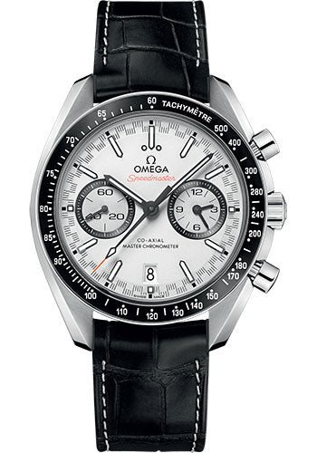 Omega Speedmaster Racing Co-Axial Master Chronograph Watch – 44.25 mm Steel Case – Black Ceramic Bezel – White Dial – Black Leather Strap – 329.33.44.51.04.001