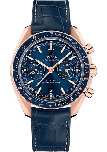Omega Speedmaster Racing Co-Axial Master Chronograph Watch – 44.25 mm Sedna Gold Case – Sun Brushed Blue Dial – Blue Leather Strap – 329.53.44.51.03.001