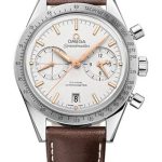 Omega Speedmaster ’57 Omega Co-Axial Chronograph Watch – 41.5 mm Steel Case – Brushed Bezel – Silver Dial – Brown Leather Strap – 331.12.42.51.02.002