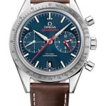Omega Speedmaster ’57 Omega Co-Axial Chronograph Watch – 41.5 mm Steel Case – Brushed Bezel – Blue Dial – Brown Leather Strap – 331.12.42.51.03.001