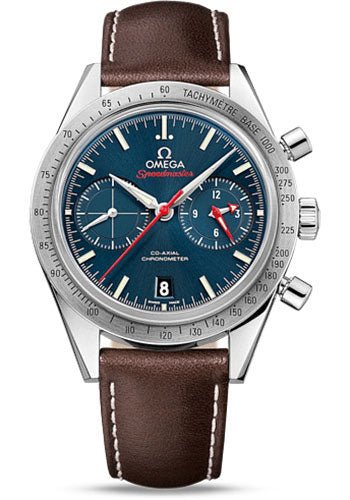 Omega Speedmaster ’57 Omega Co-Axial Chronograph Watch – 41.5 mm Steel Case – Brushed Bezel – Blue Dial – Brown Leather Strap – 331.12.42.51.03.001