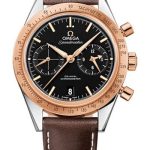 Omega Speedmaster ’57 Omega Co-Axial Chronograph Watch – 41.5 mm Steel Case – Brushed Red Gold Bezel – Black Dial – Brown Leather Strap – 331.22.42.51.01.001